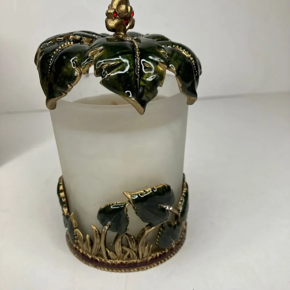 Cloisonné Hand Painted Enamel Bougie Safari Candle Holder Elephants Bombay NEW